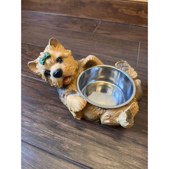 RARE Yorkie Shape Figurine Dog Bowls Set Of 2-Stainless Removable Bowls - Picture 5 of 10